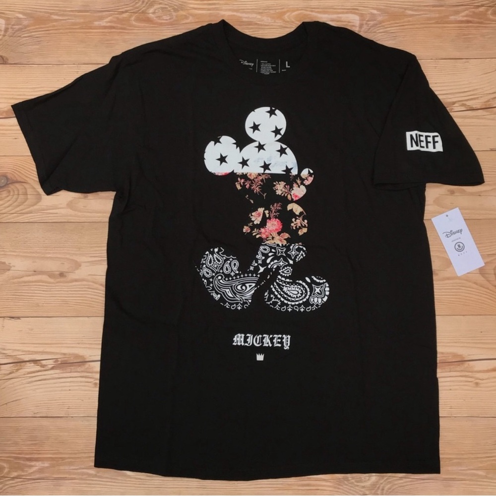 NWT Neff X-Large Mickey Mouse Swag Disney Colab Black Crew Neck T-Shirt